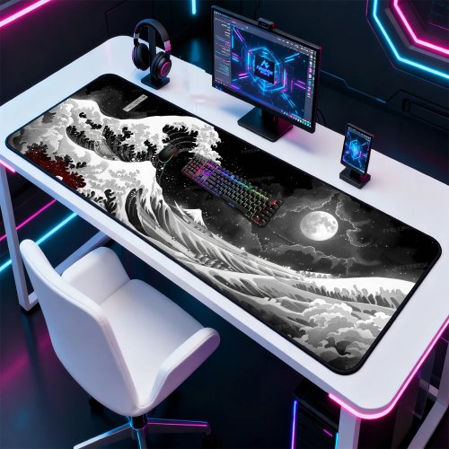 ماوس باد Wave XXXL 1400x600 مم - حصيرة مكتب كبيرة للوحة المفاتيح والفأرة، أسود