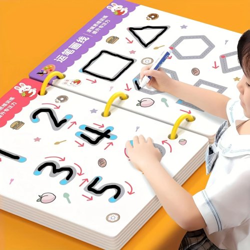 Set de 34 pages réutilisables pour enfants avec stylo effaçable — Cahier d'entraînement écriture et dessin, apprentissage du contrôle du stylo; cadeau idéal pour Noël ou un anniversaire