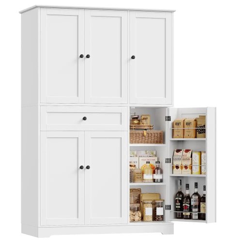 Armário despensa de cozinha 172 cm (68 in) – Móvel hutch moderno independente com portas e prateleiras reguláveis