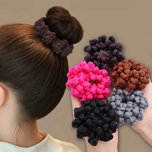Set van 5 stoffen haarbanden voor dames — effen elastische haarbanden, hoge rek, geschikt voor paardenstaart en knot