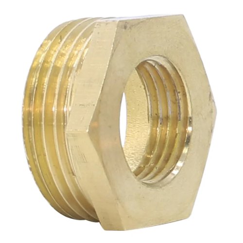 Adaptador reductor con núcleo de cobre — conector roscado macho/hembra, medidas 1/4" 1/2" 3/4" 1"