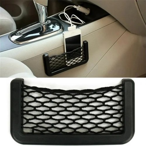 Car seat side/back mesh storage pocket – elastic net organizer for phone & small items