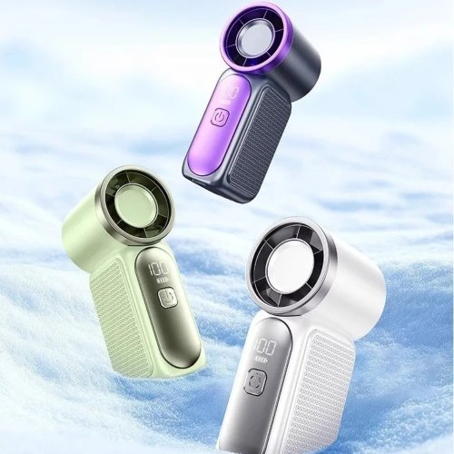 Ventilador portátil mini de mano y de escritorio con pantalla LED — USB recargable, alta velocidad, muy silencioso, flujo de aire fuerte, para viajar