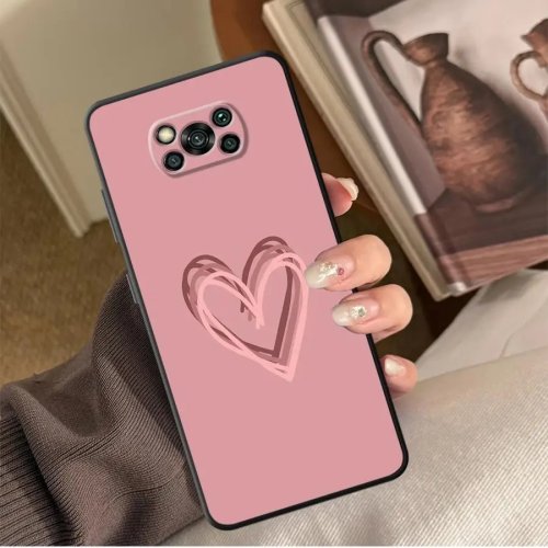 Funda para Xiaomi POCO F8/F3/C50/M3/M4/M7/C75/C61/X3/X4/X5/X7 Pro/M5/F1/C71 — funda protectora negra con diseño de corazón y líneas