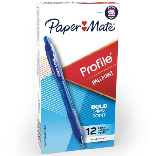 Stylos à bille rétractables Profile, pointe 1,4 mm (trait épais), encre bleue, lot de 12
