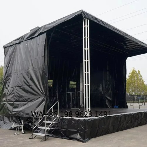 Trailer panggung mobile dengan kaki dapat diatur dan rak speaker tarik untuk konser/pertunjukan luar ruangan