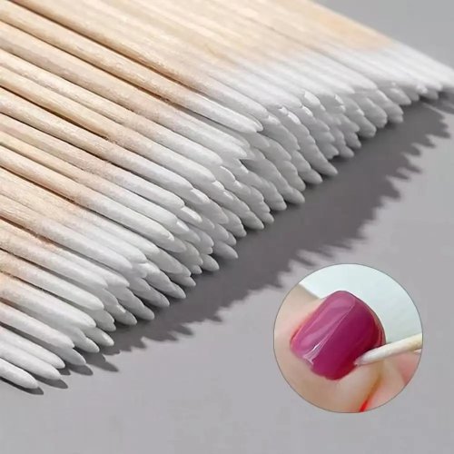 100/300/500 Wooden-tip Cotton Sticks Disposable Nail Polish Remover Swabs Manicure Tools