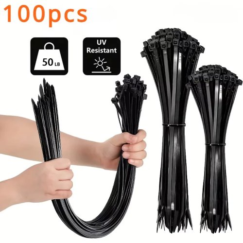 100 cái dây rút cáp màu đen, chịu lực cao, chống UV, khóa tự động – quản lý dây cáp cho nhà & văn phòng