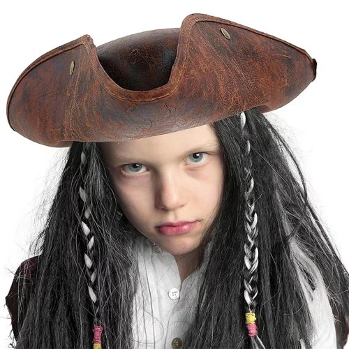 Sombrero tricorno ajustable de piel sintética hecho a mano — Sombrero náutico vintage para cosplay/pirata