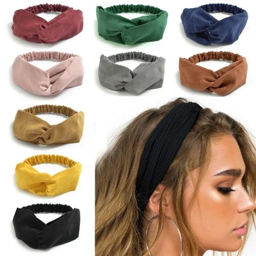 Opaska turban skrzyżowana z supełkiem twist – zamszowy efekt boho z kokardą, retro opaska do włosów dla kobiet i dziewczynek