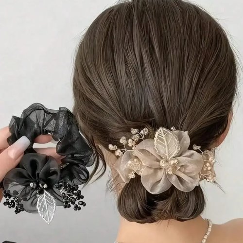 1 unidad coletero scrunchie de organza grande para mujer - bonito, con horquilla para el pelo