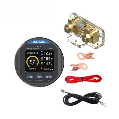 TR24 Monitor de batería automotriz IP68 resistente al agua 8–100V 0–500A — Indicador de voltaje, carga/descarga y capacidad