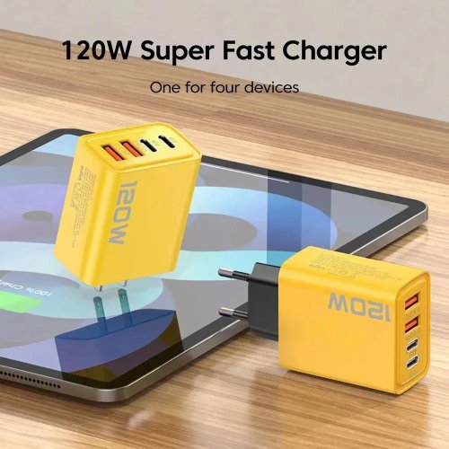 Cargador de pared USB-C PD 120W — Carga rápida para iPhone 16/15, Xiaomi, Huawei, Redmi, OnePlus