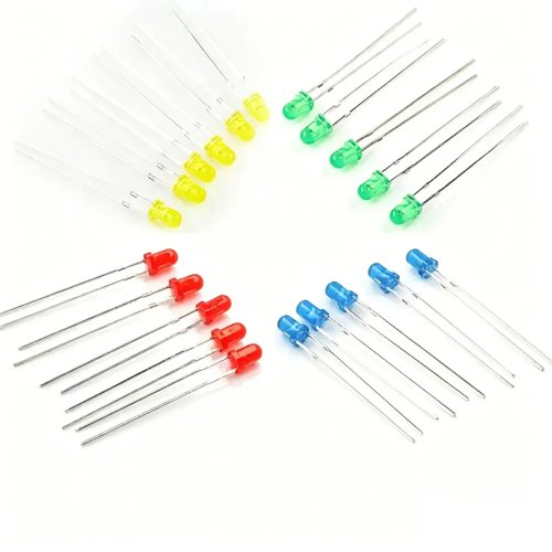 طقم 10 قطع LED مقاس 5 مم مستديرة بمشتت ضوئي — ألوان متنوعة (أحمر/أزرق/أخضر/برتقالي/أصفر)