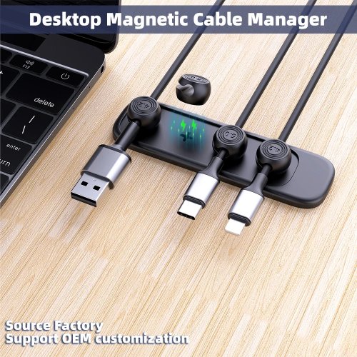 Penjepit Kabel Magnet 5 buah — Pengatur/klem kabel meja untuk USB, Lightning, USB‑C dan Micro‑USB