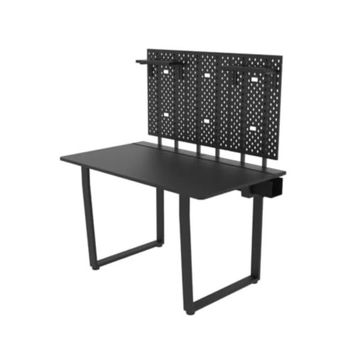 Meja Gaming 120 x 70 cm dengan Rak, Workstation Besar untuk Gamer atau Rumah, Pegboard dan Manajemen Kabel Terintegrasi