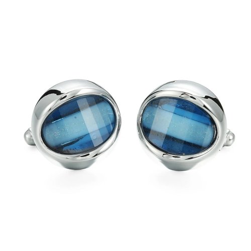 Gemelos redondos azules con cristal para puño francés, hombre — ideales para boda