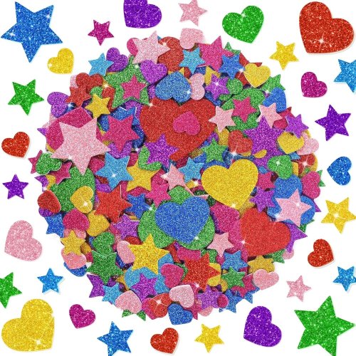 150 autocolantes de espuma com glitter – corações e estrelas coloridos, autoadesivos para scrapbook, cartões, Dia dos Namorados, casamentos, festas e artesanato DIY