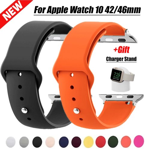 Силіконовий ремінець 2 шт. + підставка-зарядка для Apple Watch Ultra 49 мм та Series 10/9/8/7 — підходить для 38/40/41/42/44/45/46/49 мм