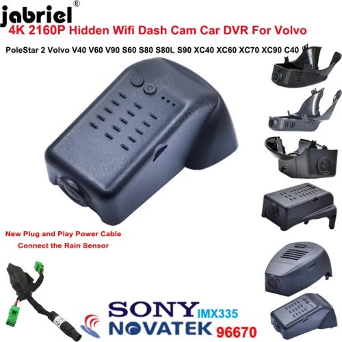 كاميرا سيارة (داش كام) 4K 2160P مع واي فاي لفولفو وPolestar 2 - توصيل وتشغيل (XC60, XC40, XC90, XC70, S90, S60, S80, S80L, V40, C40, V60, V90)