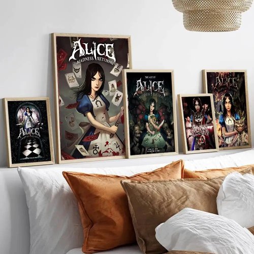 레트로 크라프트지 영화 포스터 스티커 'Alice: Madness Returns' – 방·카페·바용 DIY 벽 장식 스티커