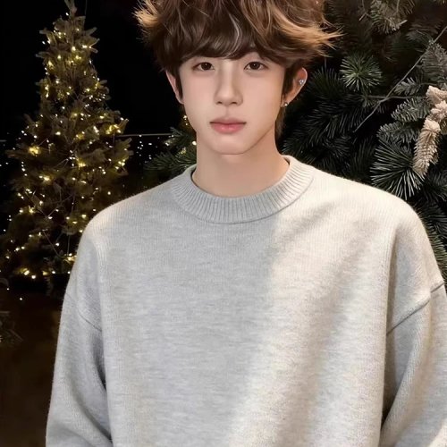 เสื้อสเวตเตอร์ไหมพรมชาย บุผ้าฟลีซหนา คอกลม ทรงเรียบร้อย อุ่นสำหรับหน้าหนาว