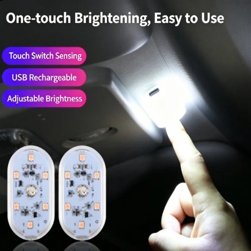 車内用ミニLEDタッチライト（無線） — 天井／読書灯：ドア・足元・トランク・収納用、USB充電式
