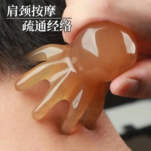 Sisir Pijat Gua Sha Bentuk Gurita — Kepala dari resin untuk pijat kulit kepala, meridian, SPA, pereda kelelahan