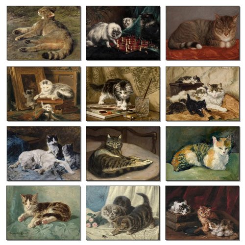 フレームなしのヴィンテージ猫キャンバスプリント — 子猫のポスター、ファームハウス風ウォールアート、1点