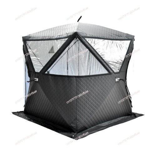All-season insulated multi-person sauna tent for winter fishing — stove-pipe jack, large window, quick setup, portable