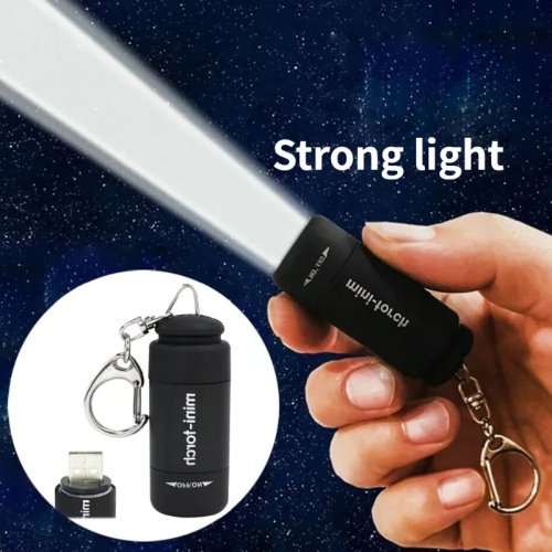 Senter gantungan kunci saku USB isi ulang, LED mini tahan air — cahaya terang, multifungsi untuk hiking & camping