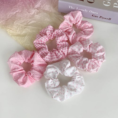 Set de scrunchies de tela estilo coreano, coleteros elásticos coloridos con diseño bonito