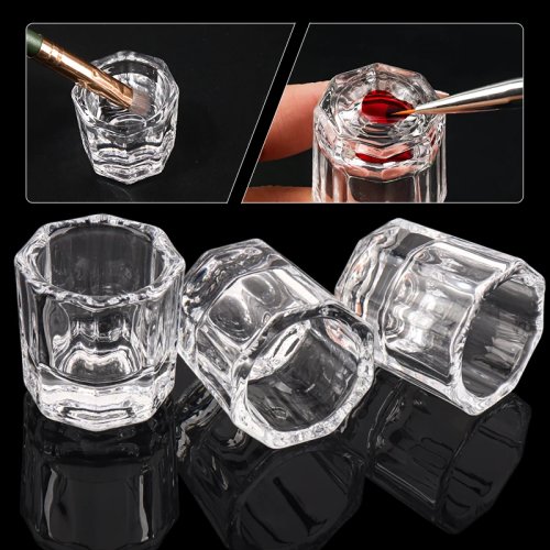 Vaso de cristal para nail art - recipiente transparente para polvo de uñas, líquidos y extensión/lifting de pestañas