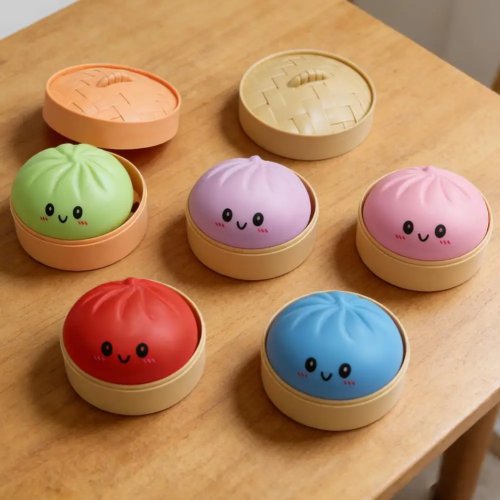 Squishy dumpling anti-estrés — juguete sensorial fidget con mini vaporera, bola para apretar, 1 pza.