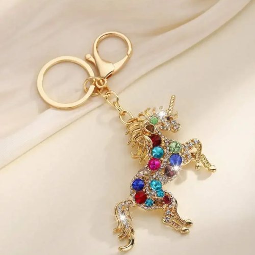 Porte-clés licorne strassé — pendentif en cristal pour sac ou voiture, idée cadeau femme