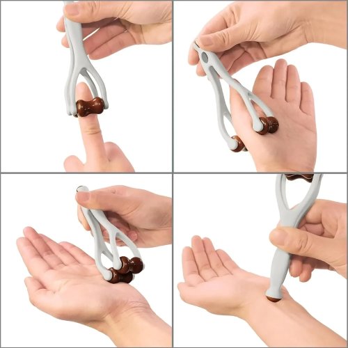 Double-sided solid wood finger & hand massage roller, portable — relieves trigger finger