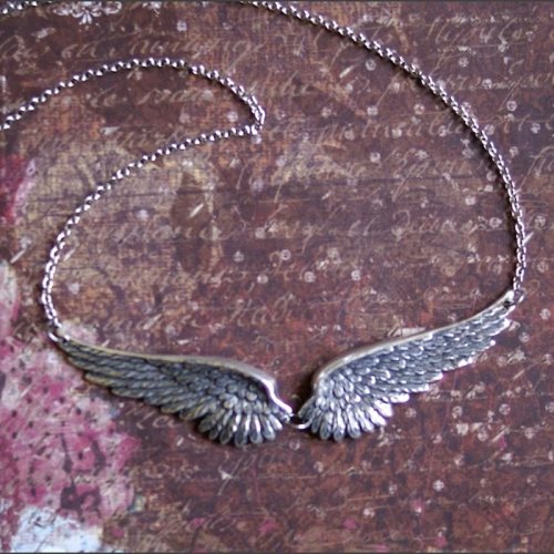 Vintage-Choker mit Engelsflügeln und Federn, großer Anhänger – statement-Collier/Plastron für Damen, ideal für Hochzeit oder Geschenk