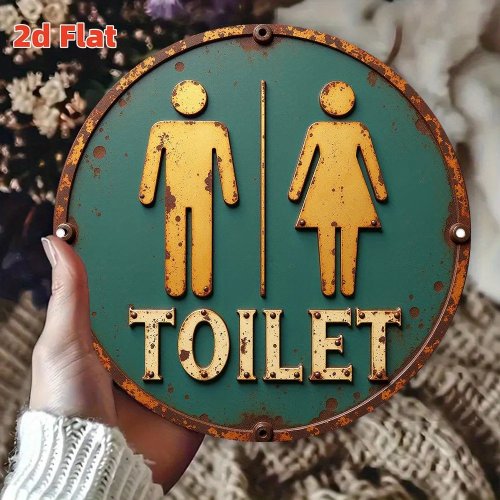 لوحة حائط معدنية مستديرة للحمّام بطراز رجعي 2D — أخضر متقشّر بنقاط تزيين ذهبية