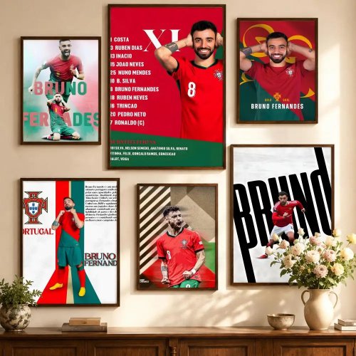 Póster autocolante Bruno Fernandes — decoração de parede de futebol para sala e quarto