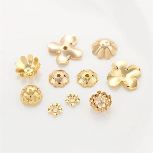 Connecteur fleur 5 pétales plaqué or 14K – support demi-lune pour perles, pour bracelet DIY