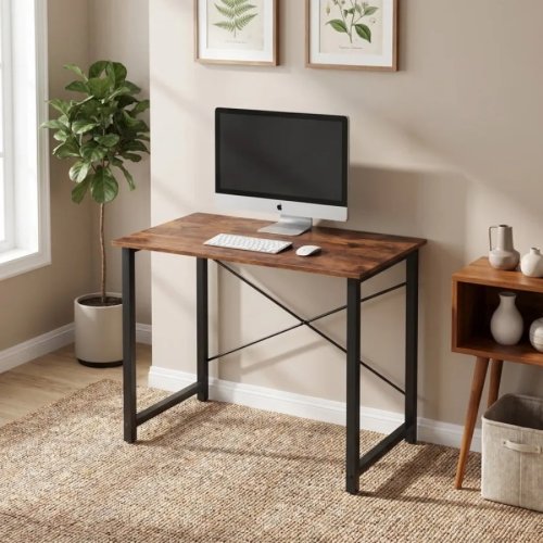 Secretária para computador 31 polegadas – Mesa gaming e escritório em casa, estrutura metálica resistente, castanho rústico