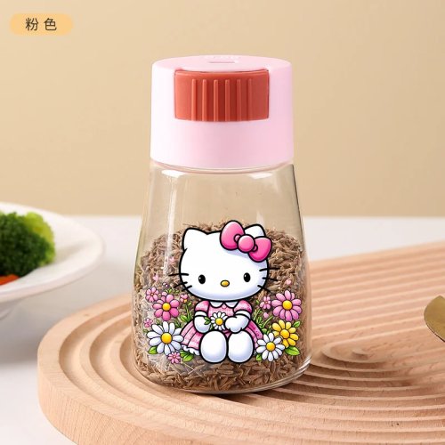 Dozownik do przypraw Hello Kitty z przyciskiem — plastikowa butelka dozująca do soli i przypraw
