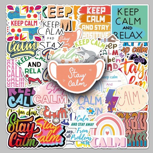 ชุดสติกเกอร์ 50 ชิ้น 'Keep Calm' กันน้ำ – ข้อความสั้นให้กำลังใจ สำหรับขวดน้ำและสมุดโน้ต