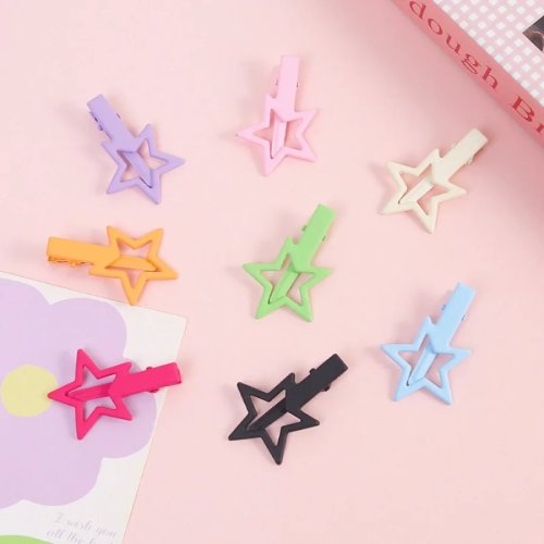 Pinza para cabello tipo duckbill 'dopamine' con estrella, colores candy, clip lateral estilo Y2K, accesorio cute para niña/chica