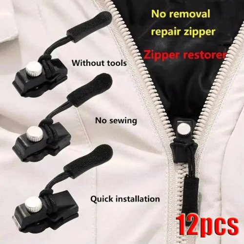 Universal Zipper Repair Kit (3–12 pcs) — Quick detachable zipper sliders/pulls replacement for jackets, bags & coats, DIY sewing repair