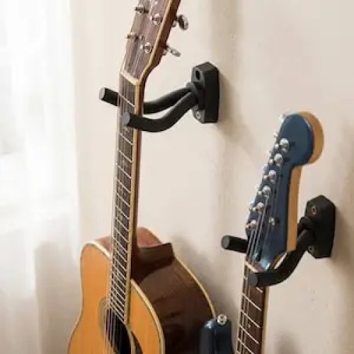 Gitaarwandhouder zwart met schroeven - makkelijk te monteren - past op gitaar, bas, mandoline, banjo, ukelele