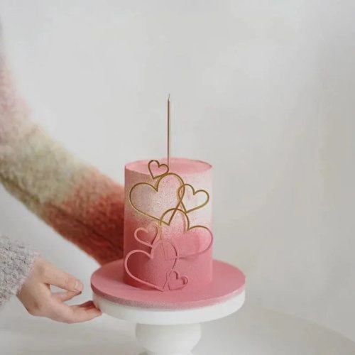 Topper para pastel 7 corazones minimalista dorado/plata – decoración para boda y Día de San Valentín