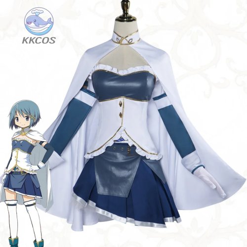 Fato cosplay Sayaka Miki (Puella Magi Madoka Magica) mulher — Vestido azul de guerreira com capa, para Halloween/festa anime