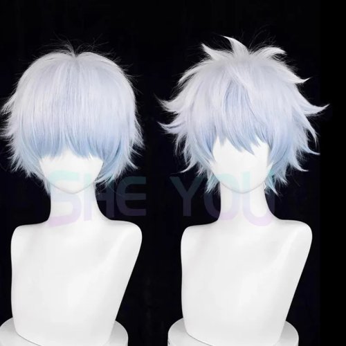 Peluca para cosplay Sakata Gintoki (Gintama / Silver Soul) 30 cm, degradado tricolor, fibra sintética resistente al calor