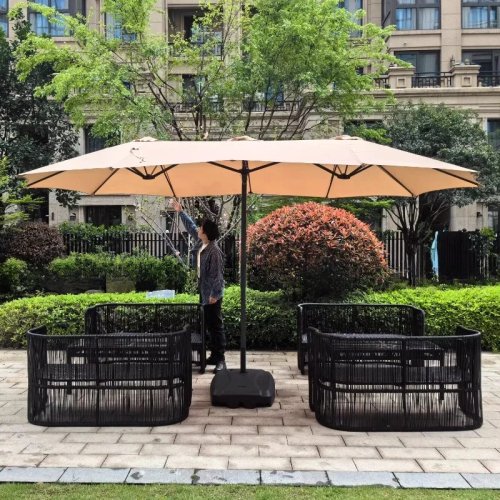 Guarda‑sol triplo para jardim e terraço — Conjunto de 3 guarda‑sóis exteriores